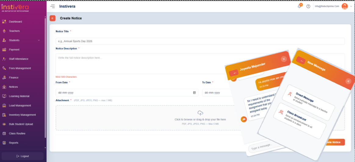 Product screenshot — Communication