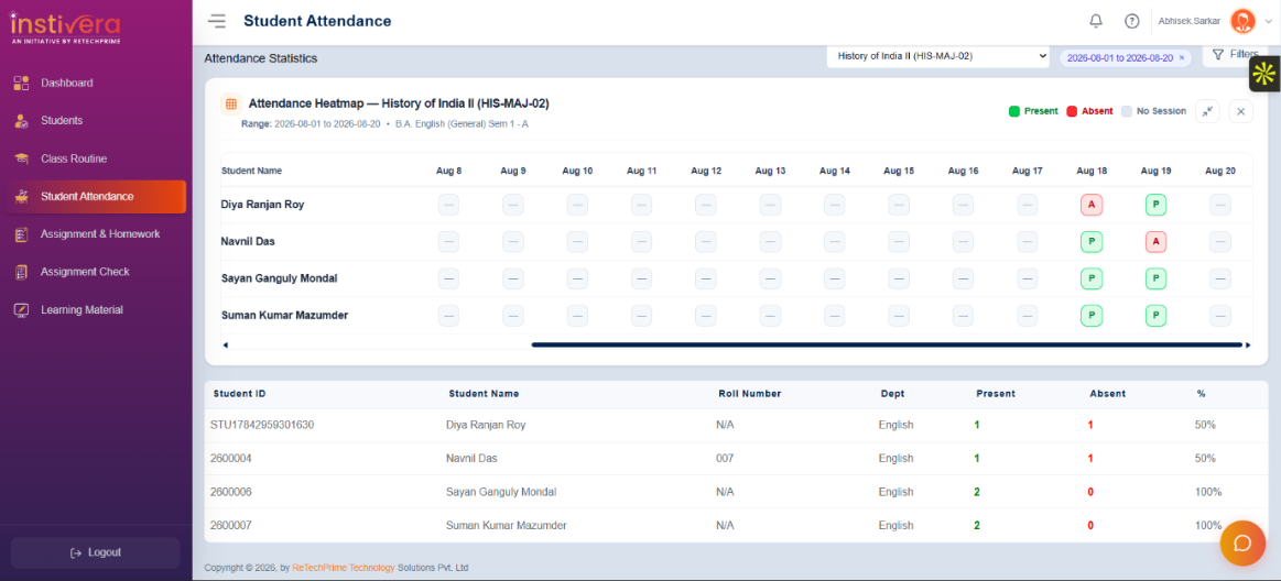 Product screenshot — Attendance